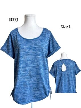 Tuff Athletic Blue Short Sleeve Scoop Neck Top with Back Keyhole | Tops | Tees
